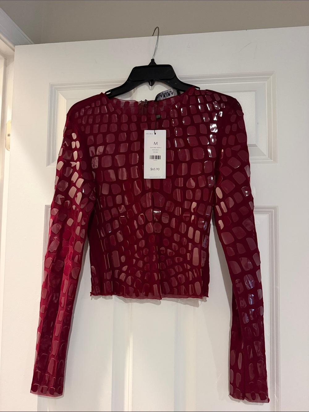 AKIRA Burgundy Long-Sleeve Croc-Embossed Top